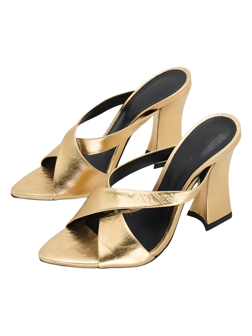 Schutz Glenda Gold Metallic Crisscross Block Heel Sandals Size 6.5B - Picture 2 of 6